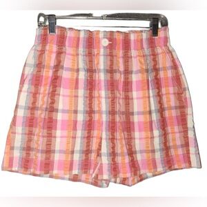 LOFT High Waist Multicolored Plaid Seersucker Shorts Size Small